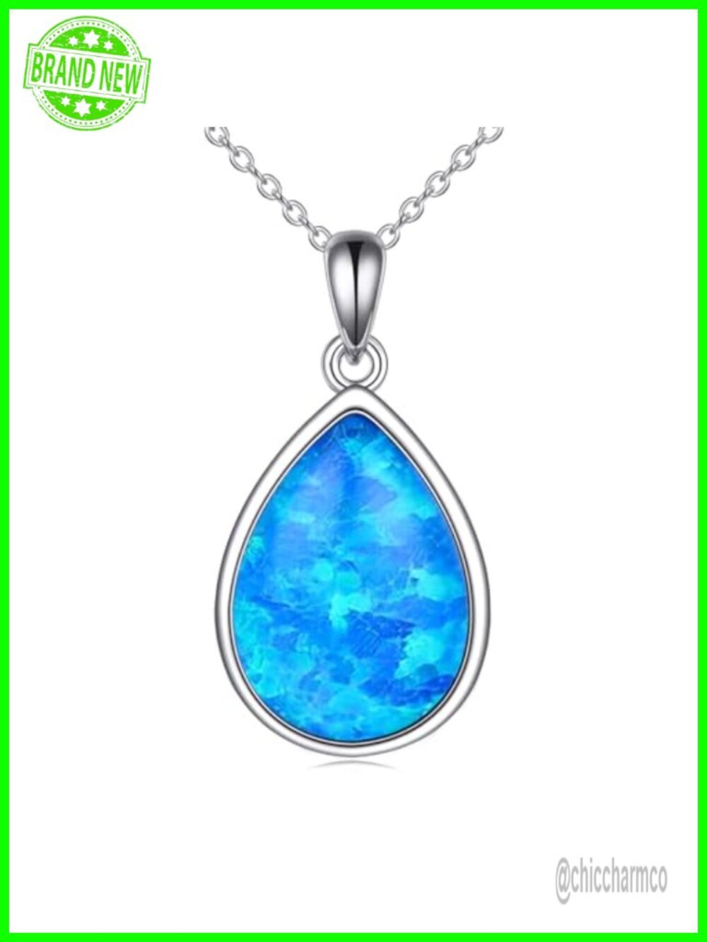 925 Sterling Silver Teardrop Opal Pendant Necklace 18 Inch Cable Chain